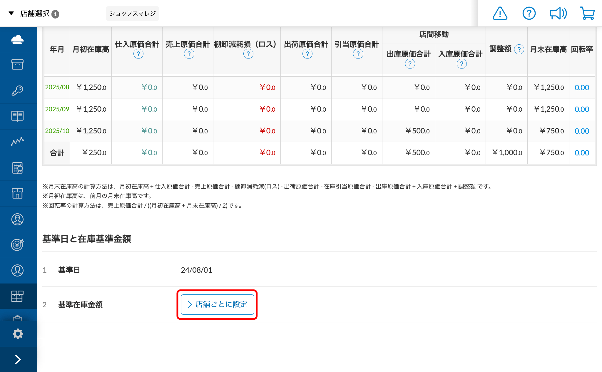在庫の金額を月ごとに確認する（月次在庫高） – スマレジ・ヘルプ